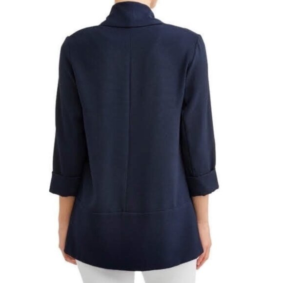3/$30 Drape Front Boyfriend Blazer, Navy - Picture 2 of 9